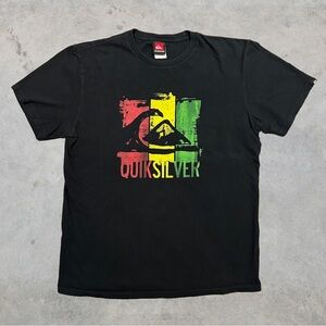 Vintage Y2K Quiksilver Rasta Logo Black T Shirt Size Large 2000s Surf Skate Snow